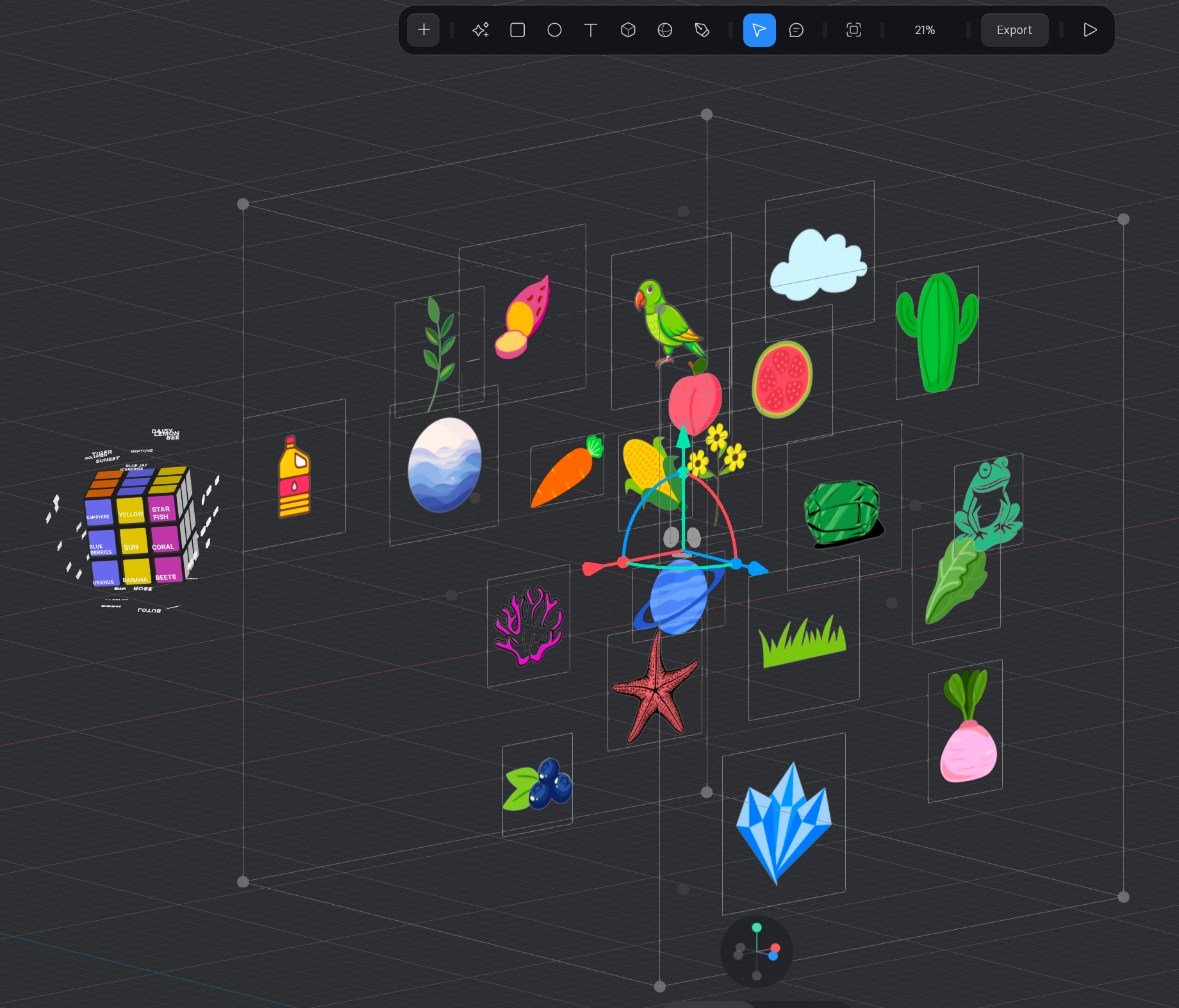 The cube was designed with strategically placed icons to maximize recognition and association, featuring a balanced mix of colors on each face. High-quality vector images and a realistic 3D appearance were used to boost interactivity and make the content more accessible and engaging for children.